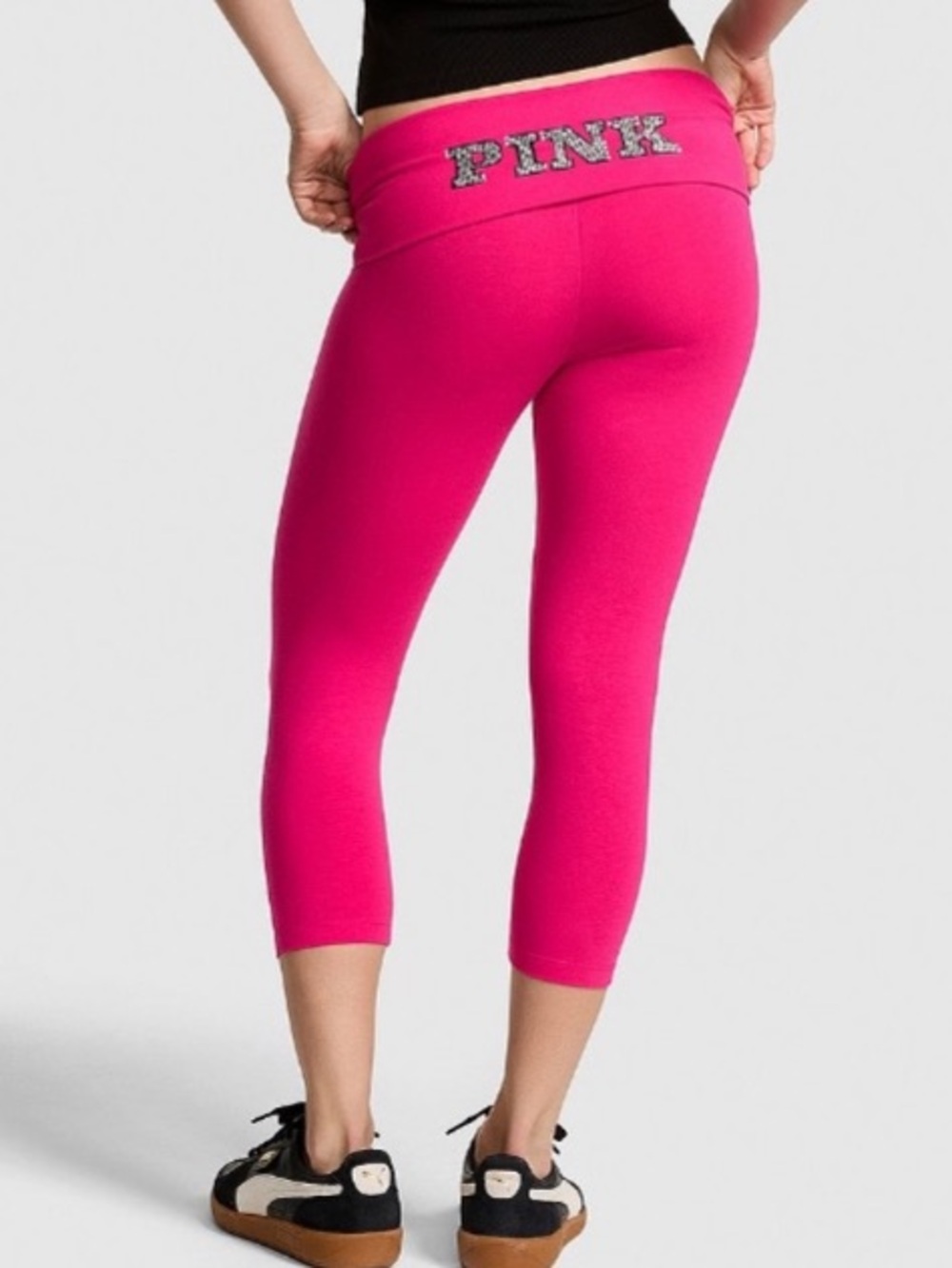 🩷VS Pink ✨bling✨ All Day Cotton foldover capri leggings sz M NWT